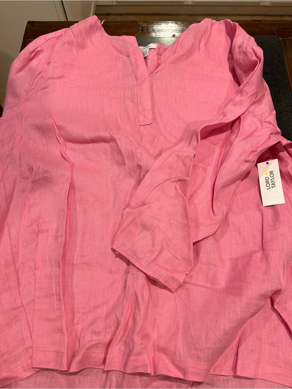 Lord & Taylor Women’s Pink Linen-Blend Pullover Shirt